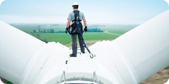 Technician services/inspects wind turbine
