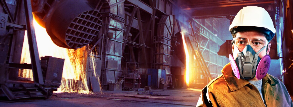 Man wearing 3M Rugged Comfort Half Facepiece Respirator 6500 series with 3M Particulate Filter 2091
