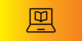 A black and yellow computer with a book on the screen
