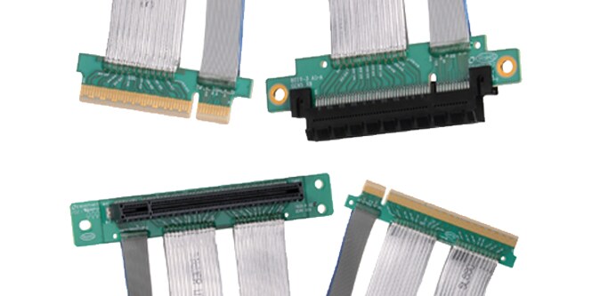 Close up on TwinAxe Gen 4.0 8Kxx cable straddle mount and surface mount connector ends
