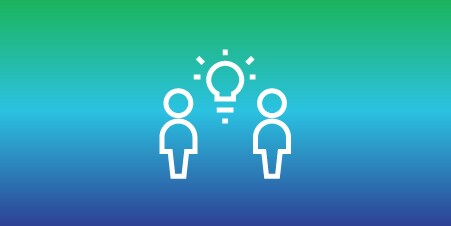 Icon of two people with a light bulb, symbolizing new programs and partnerships for waste reduction and recyclability.
