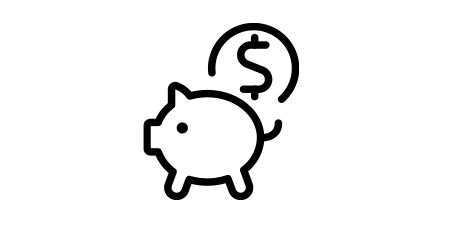 Icon of a coin above a piggy bank showing reduced cost
