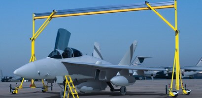 Military jet under maintenance access system
