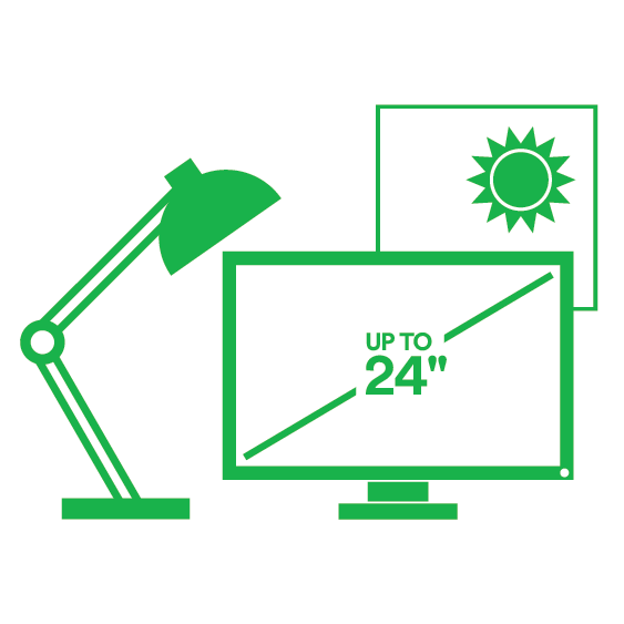 Graphic of monitor showing custom-size offerings up to a 24