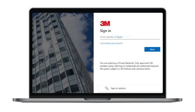 A laptop displaying My 3M App login screen.
