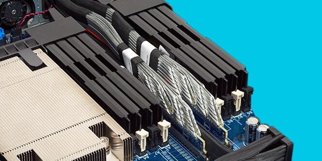Multiple twinaxial cables connect internally to a high-density server board
