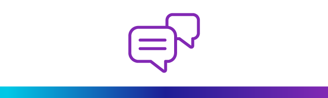 Purple icone representing a speech bubble
