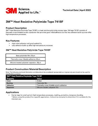 3M™ Heat Resistive Polyimide Tape 7418F
