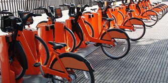 A row of parked bicycles
