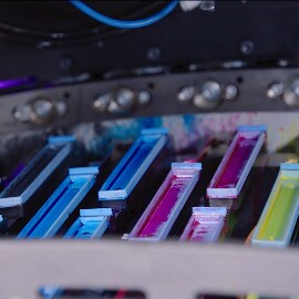 Ink trays in a label printing press