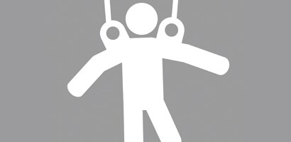 Illustration of figure suspended from dual connection points at shoulders
