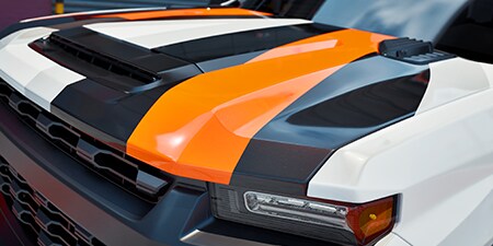 Close-up of the wrapped hood of a truck wrapped with vehicle graphic film
