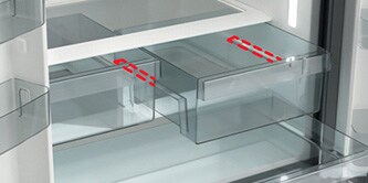 A refrigerator drawer 
