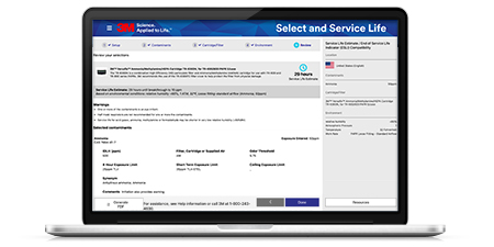 Laptop showing screen example of Select and Service Life Software
