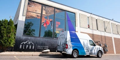 a building with a large window graphics wrap
