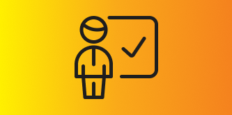 A black and yellow background with a person and a check mark
