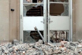 broken glass and rubble from a blast