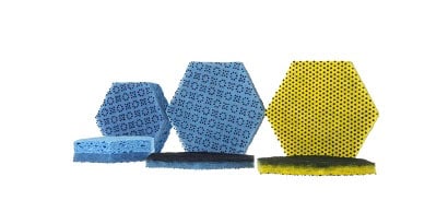 Six 3M™ Scotch-Brite™ HEX Pads in different sizes and colors.
