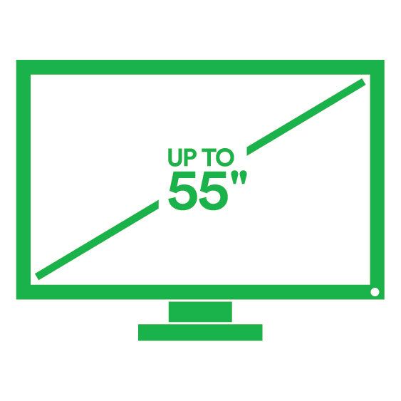 Graphic of monitor showing custom-size offerings up to a 55