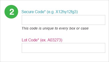 Screenshot of the two fields where the secure code and lot code are entered within the 3M Safe Guard product authentication process.

