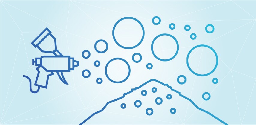 Image a spray gun spraying circular particles onto a triangular surface
